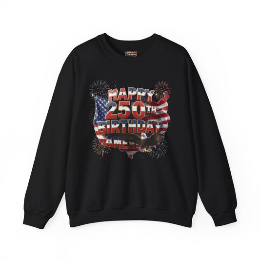Happy 250th Birthday America Sweatshirt - Patriotic Crewneck with Flag & Eagle | Unisex