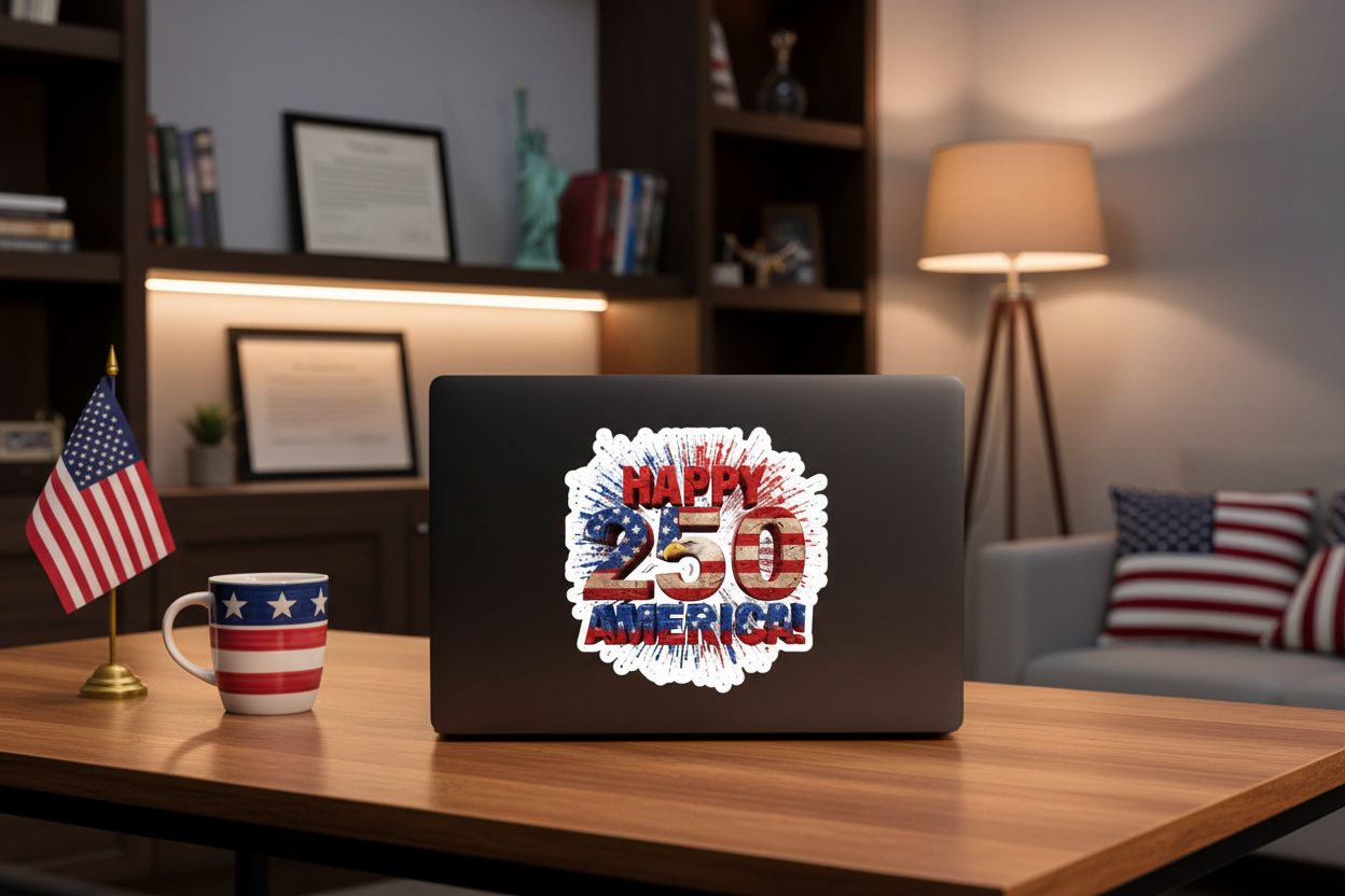 Happy 250th Birthday America Kiss-Cut Sticker | Patriotic Eagle & Flag Vinyl Decal | 4 Sizes | 1776-2026
