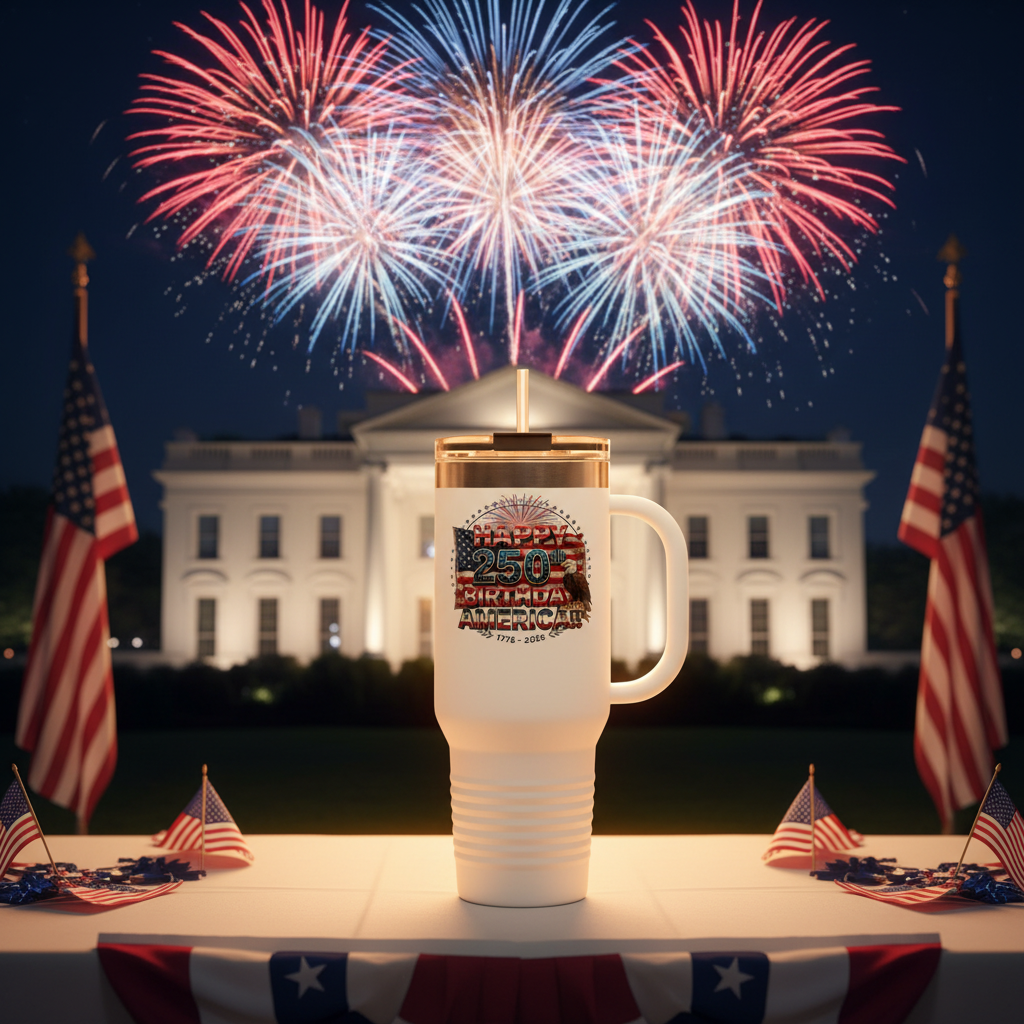 Happy 250th Birthday America Tumbler | 40oz Insulated Travel Mug | 6 Colors | 1776-2026
