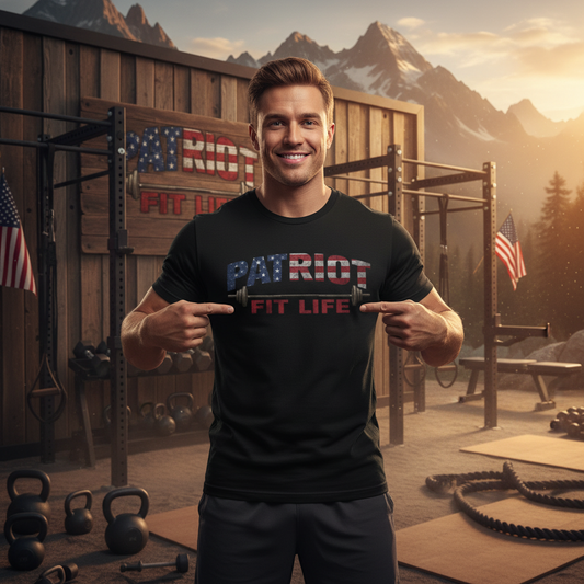 Patriot Fit Life T-Shirt | American Flag Barbell Gym Tee