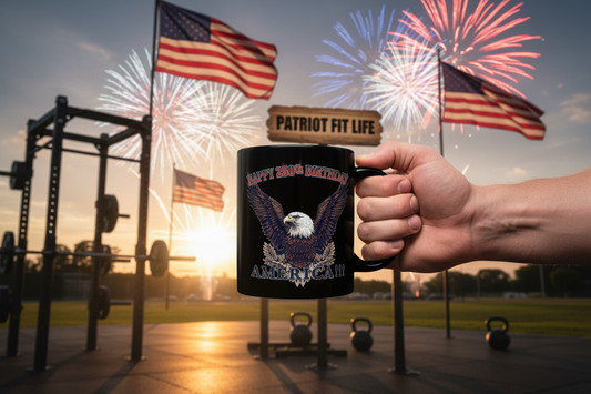 Happy 250th Birthday America Black Mug | Patriotic Eagle Coffee Cup