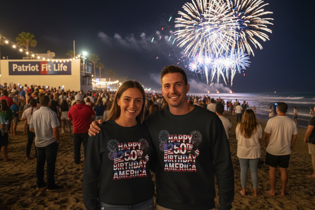 Happy 250th Birthday America Sweatshirt - Patriotic Fireworks Crewneck | Unisex