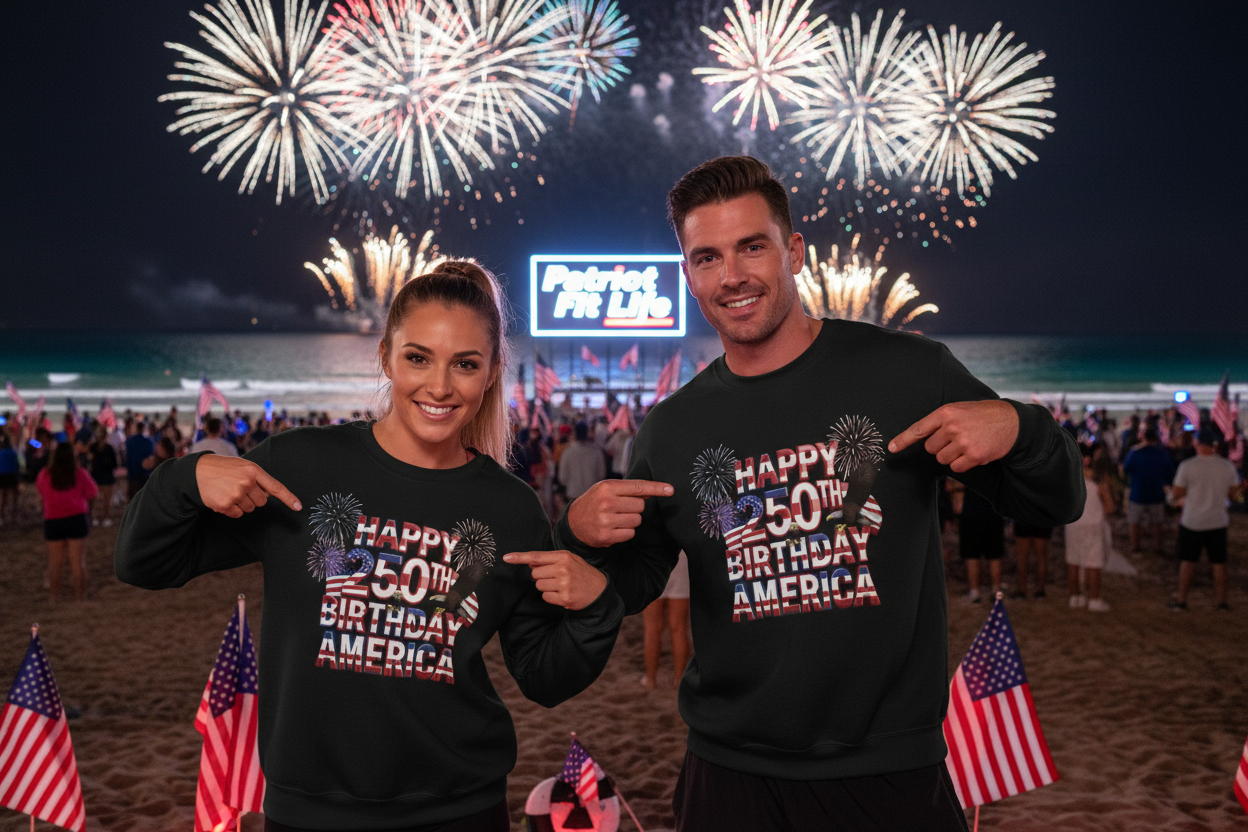 Happy 250th Birthday America Sweatshirt - Patriotic Fireworks Crewneck | Unisex