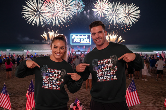 Happy 250th Birthday America Sweatshirt - Patriotic Fireworks Crewneck | Unisex