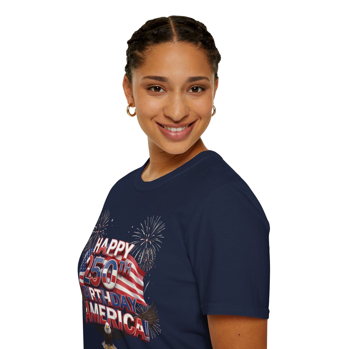 Happy 250th Birthday America T-Shirt - Patriotic Eagle Fireworks Tee