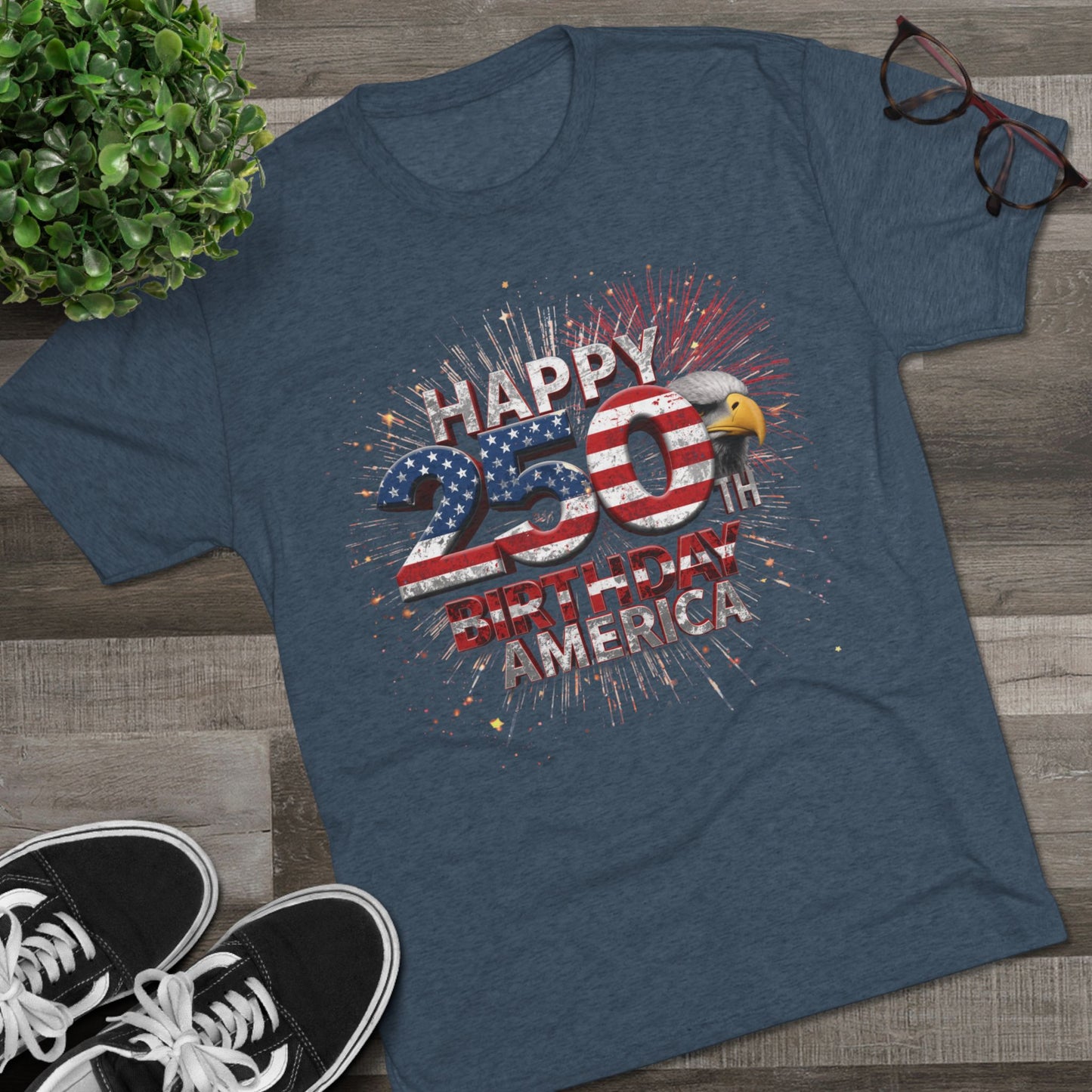 Happy 250th Birthday America Vintage T-Shirt | Patriotic Eagle 250 Tri-Blend Tee | 1776-2026