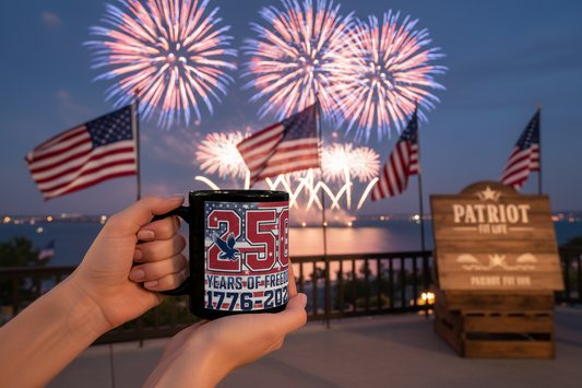 250 Years of Freedom 1776-2026 Black Mug | Patriotic Anniversary Coffee Cup