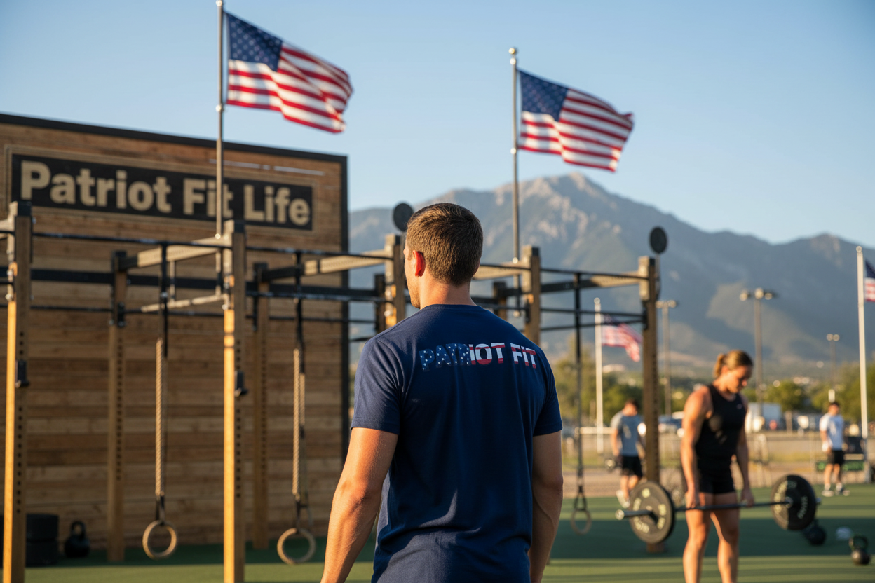 Patriot Fit T-Shirt — American Flag Text Athletic Tee