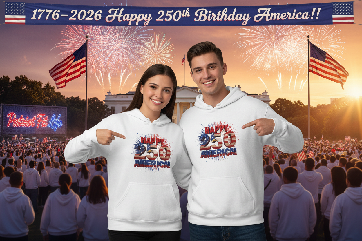Happy 250th Birthday America Hoodie | Patriotic Eagle & Flag Sweatshirt | Gildan | S-5XL | 1776-2026