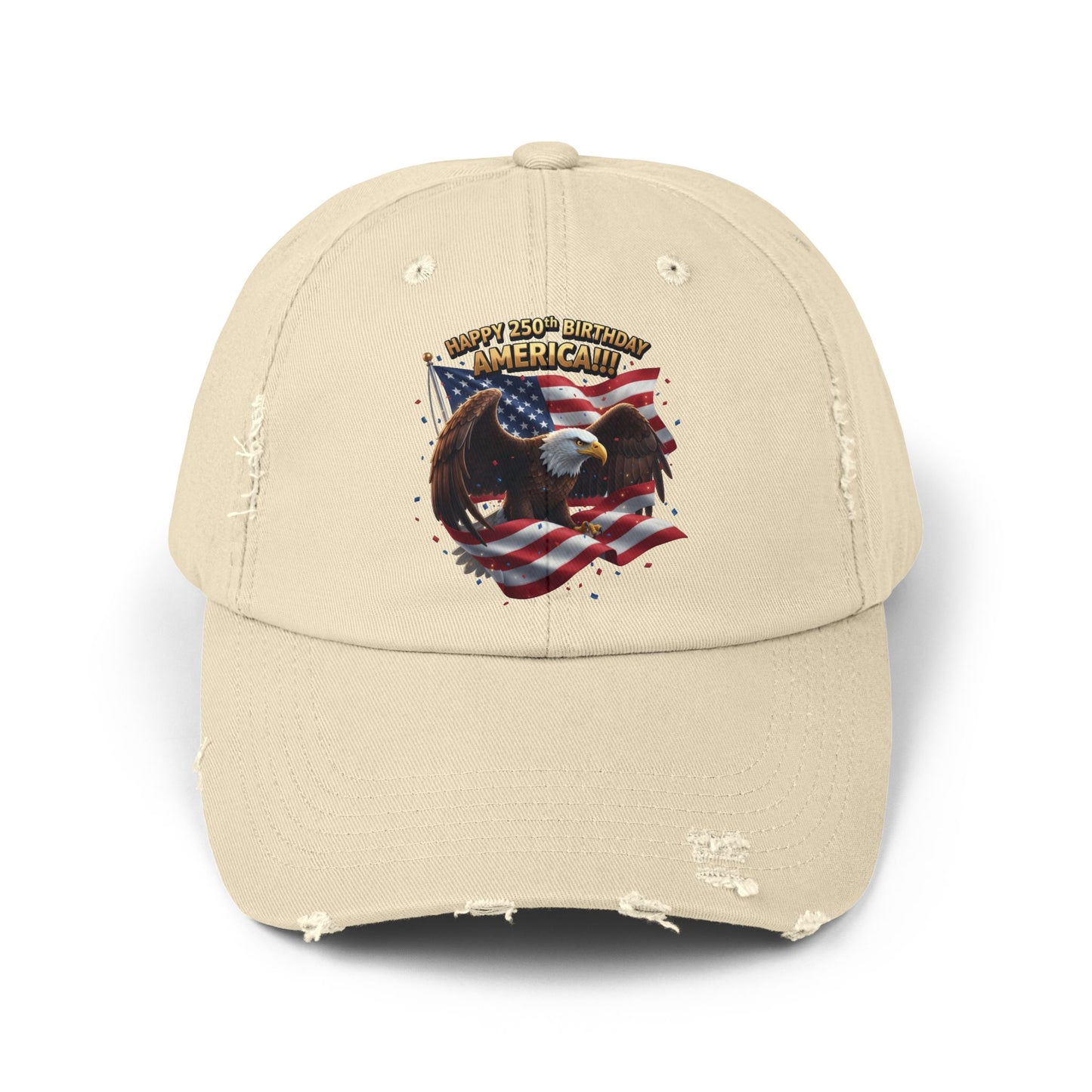 Happy 250th Birthday America Bald Eagle Cap | Distressed Patriotic Hat