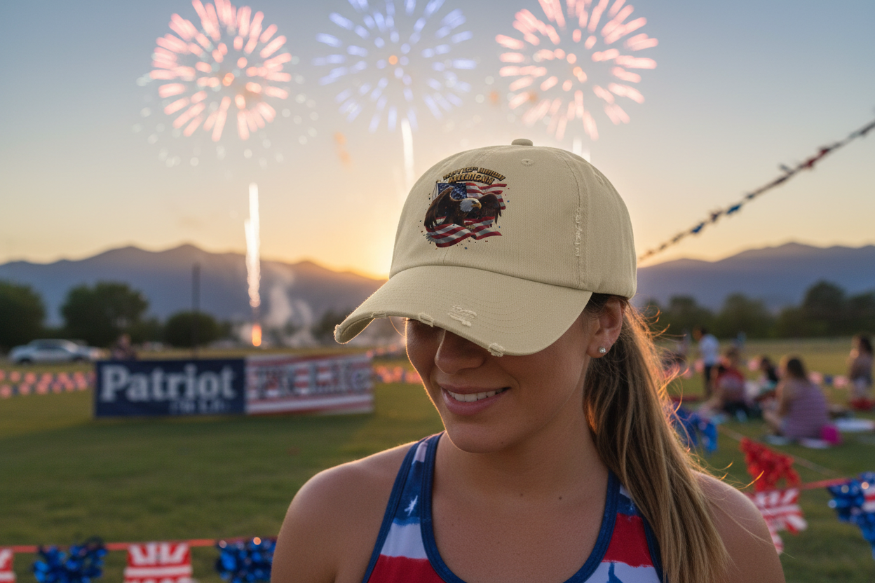 Happy 250th Birthday America Bald Eagle Cap | Distressed Patriotic Hat