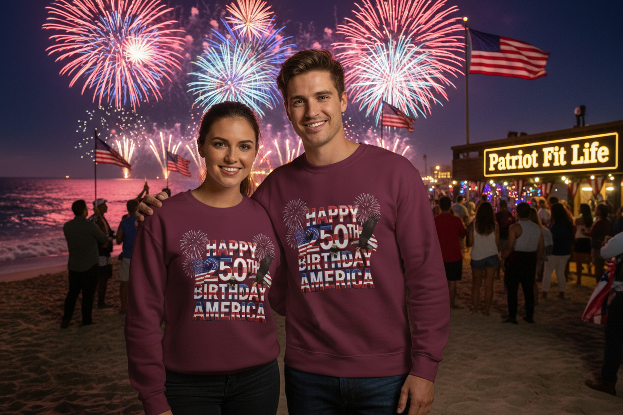 Happy 250th Birthday America Sweatshirt - Patriotic Fireworks Crewneck | Unisex