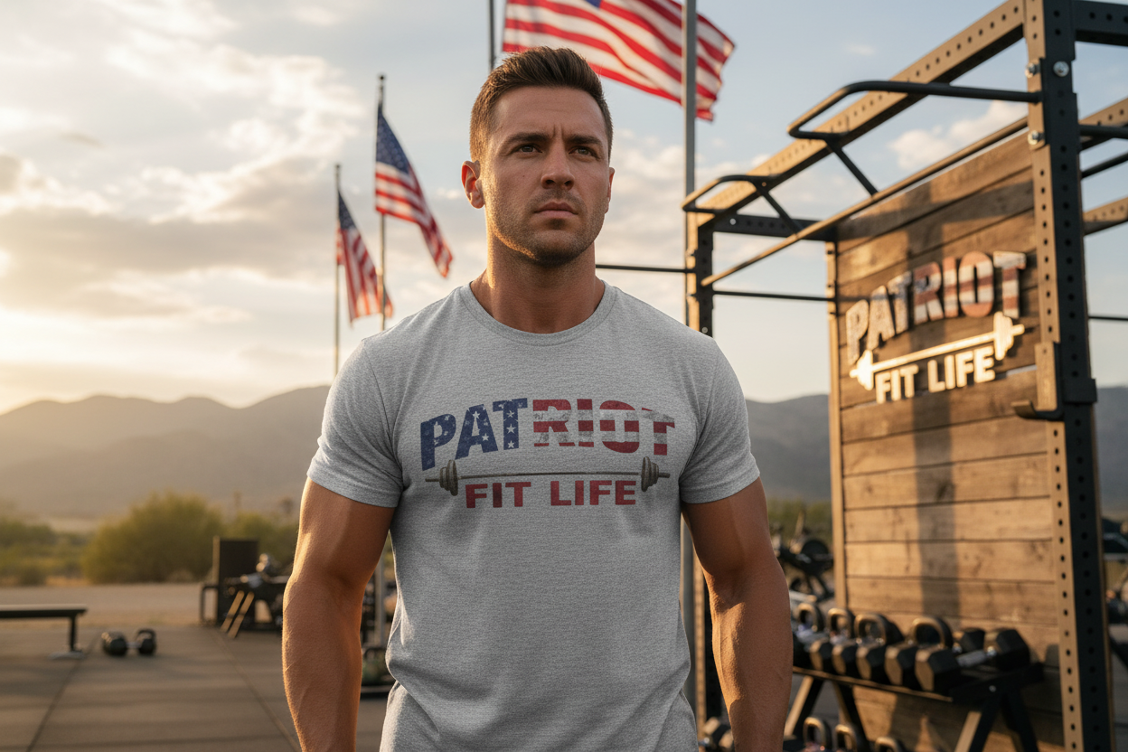 Patriot Fit Life T-Shirt | American Flag Barbell Gym Tee