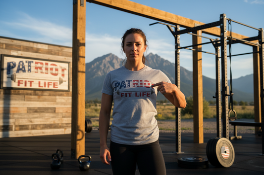 Patriot Fit Life T-Shirt | American Flag Barbell Gym Tee
