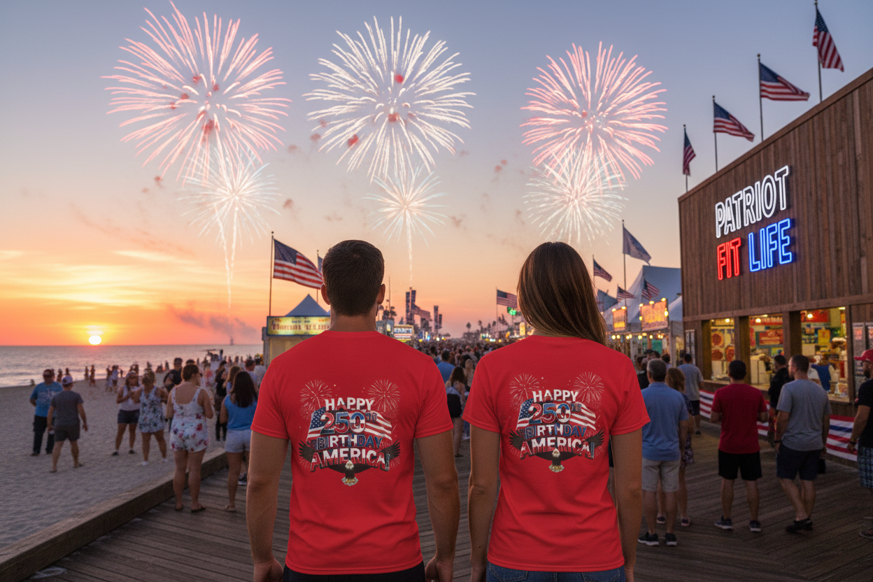 Happy 250th Birthday America T-Shirt - Patriotic Eagle Fireworks Tee