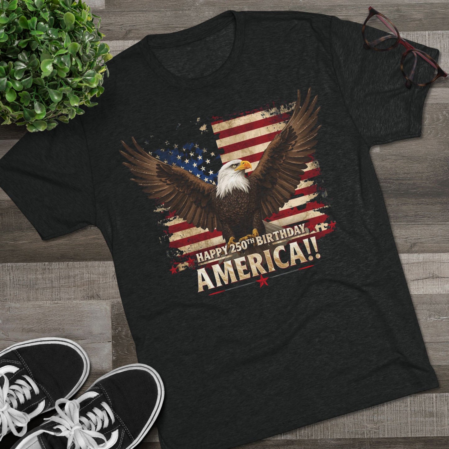 Happy 250th Birthday America T-Shirt | Patriotic Bald Eagle Flag Tri-Blend Tee | 1776–2026