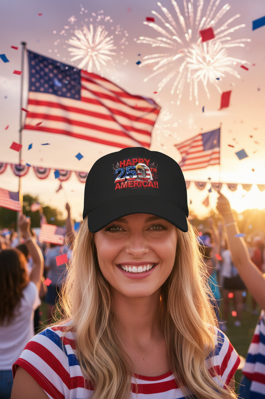 Happy 250th Birthday America Baseball Cap | Patriotic Eagle & Flag Low Profile Hat | 1776-2026 | 5 Colors