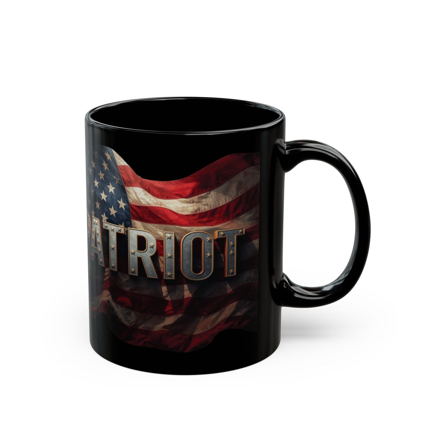 Patriot Mug - American Flag Black Ceramic Coffee Cup  11 oz & 15 oz