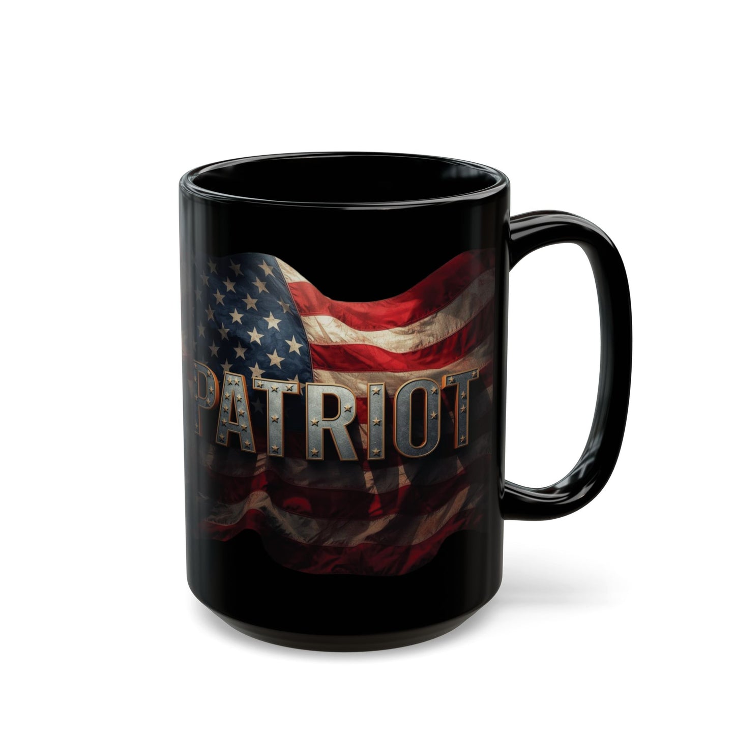Patriot Mug - American Flag Black Ceramic Coffee Cup  11 oz & 15 oz