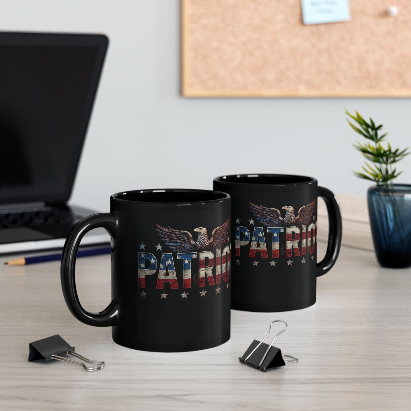 Patriot Eagle Black Coffee Mug  American Flag Ceramic Cup 11 oz 15 oz
