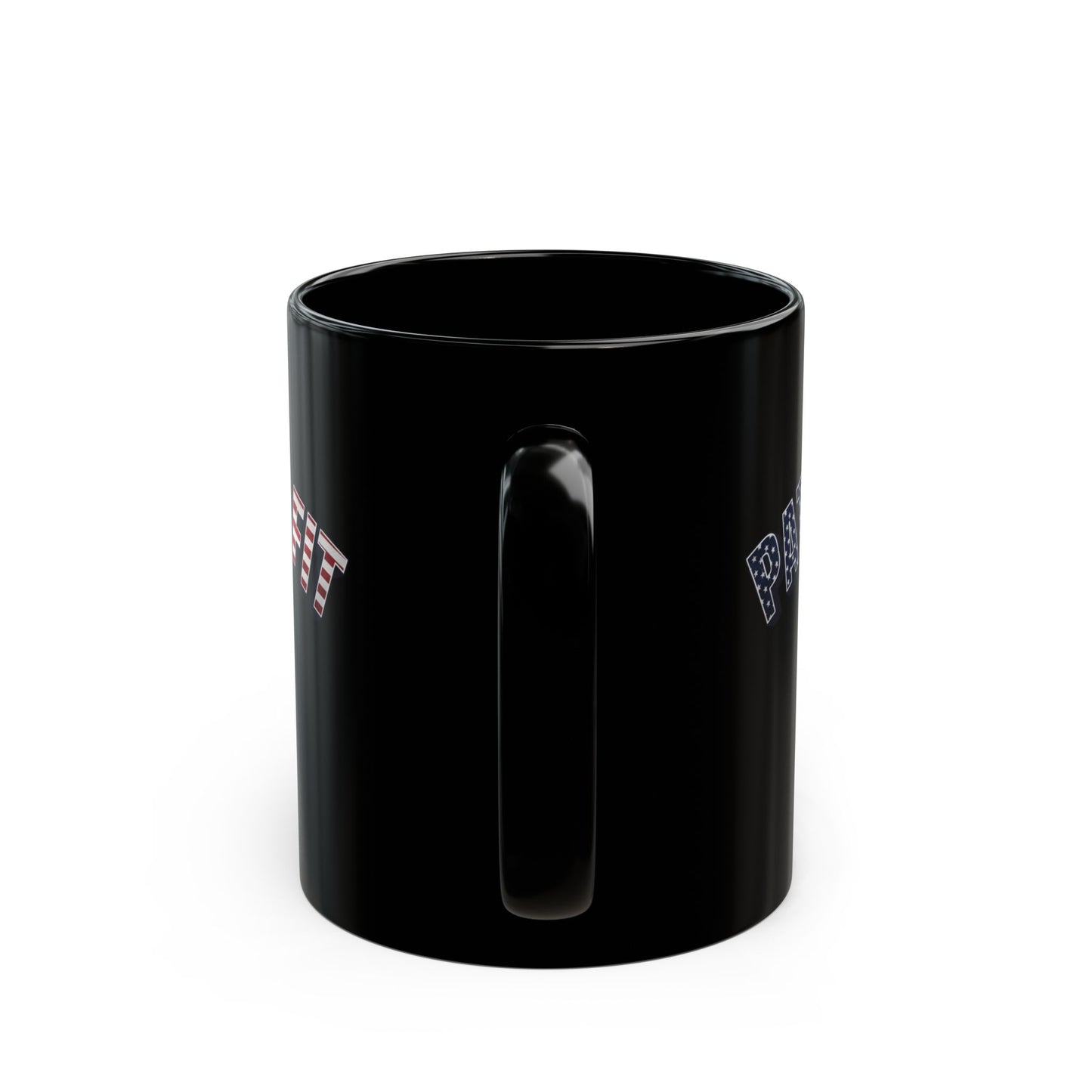 Patriot Fit - Black Mug — American Flag Text Coffee Cup (11oz, 15oz)