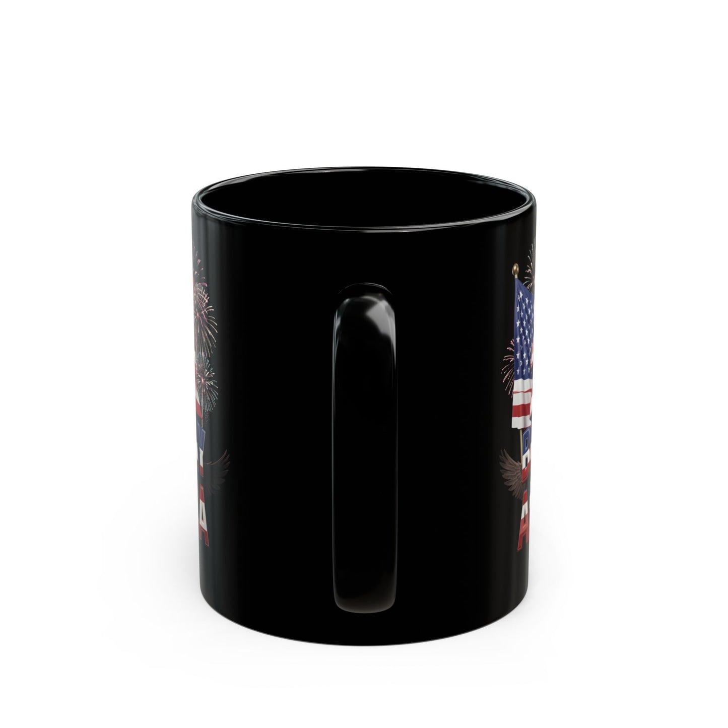 Happy 250th Birthday America Black Mug - Patriotic Eagle, Flag & Fireworks | 11oz & 15oz