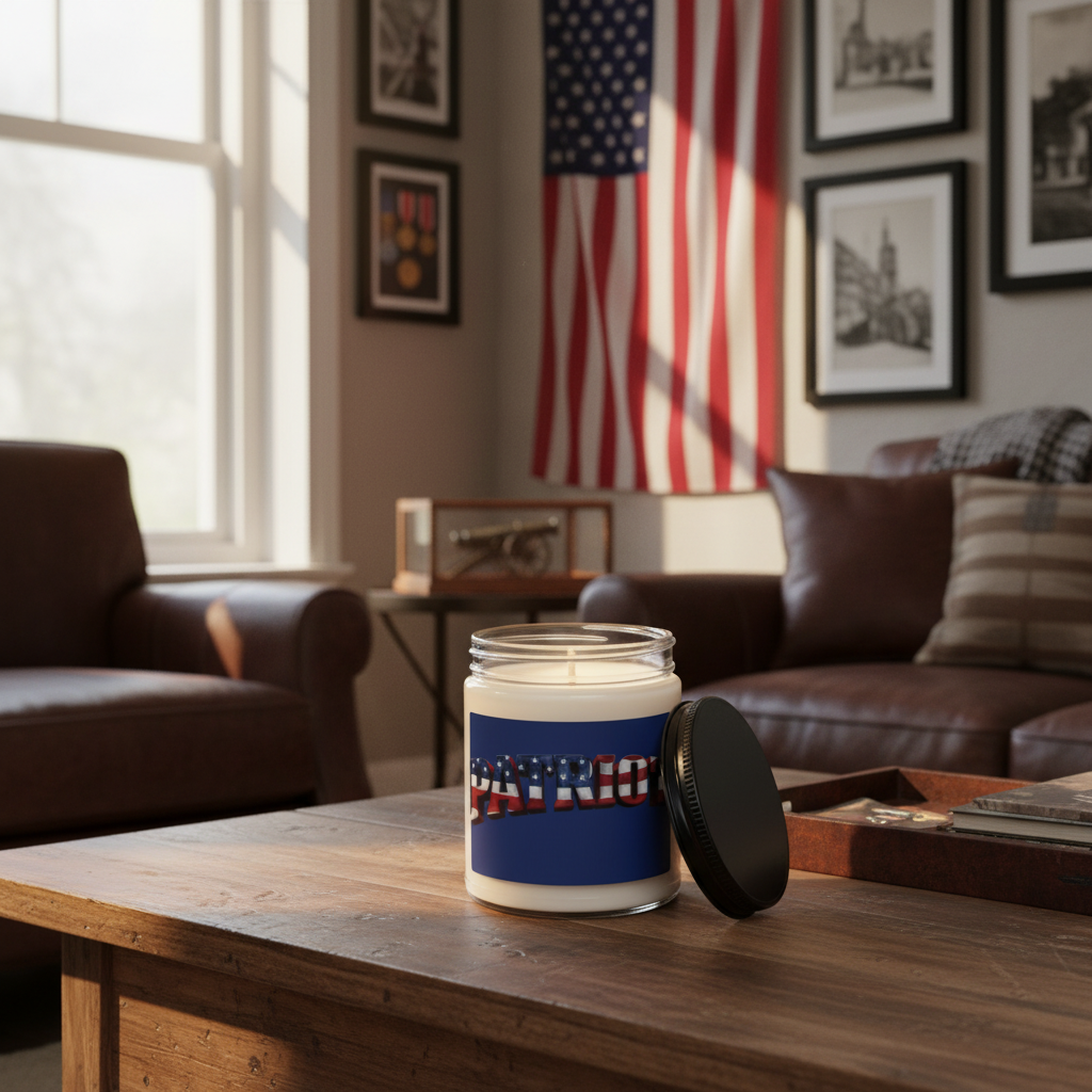 Patriot Soy Candle - 9oz Scented Glass Jar with American Flag Design