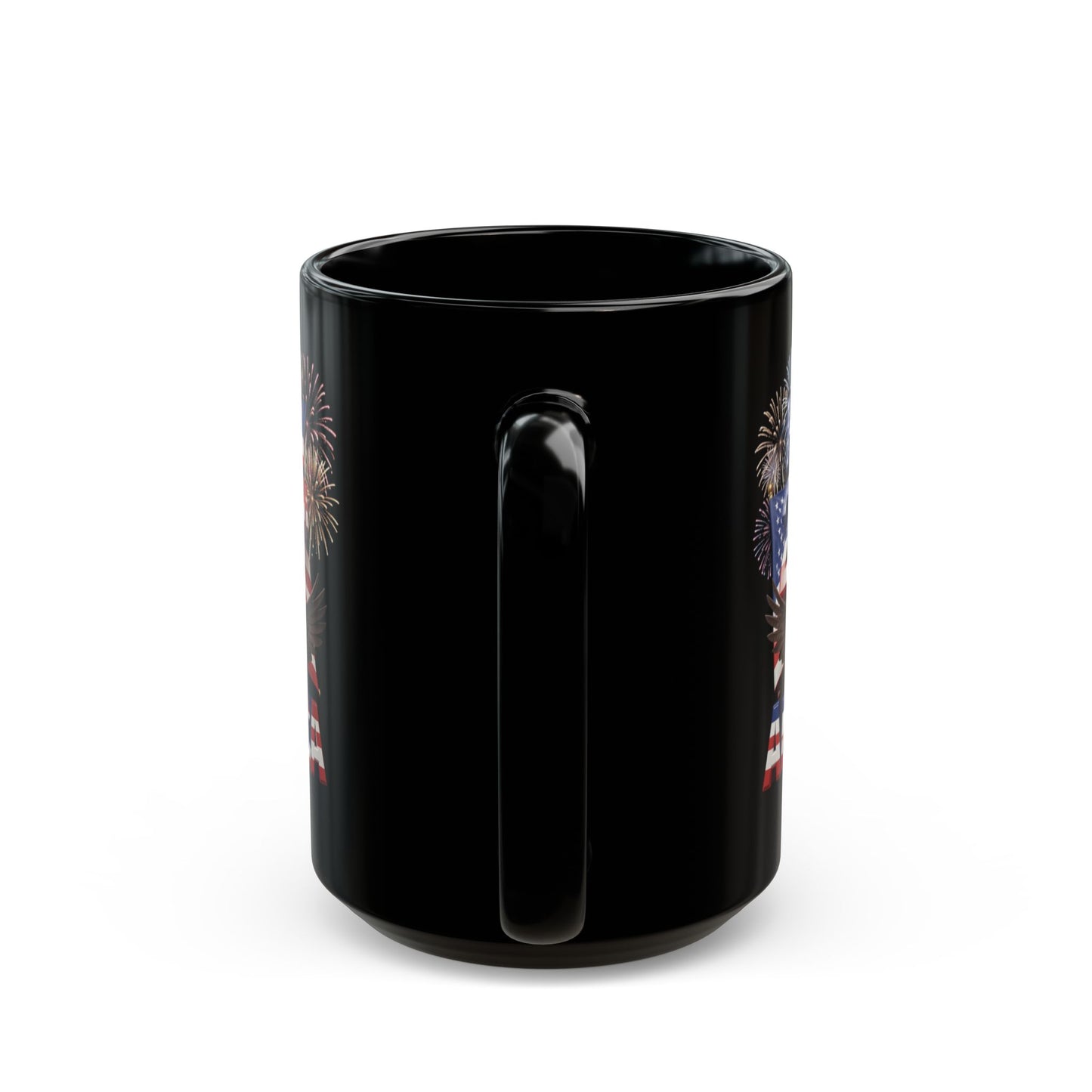 Happy 250th Birthday America Mug - Patriotic Eagle & Fireworks Black Ceramic  11 oz & 15 oz