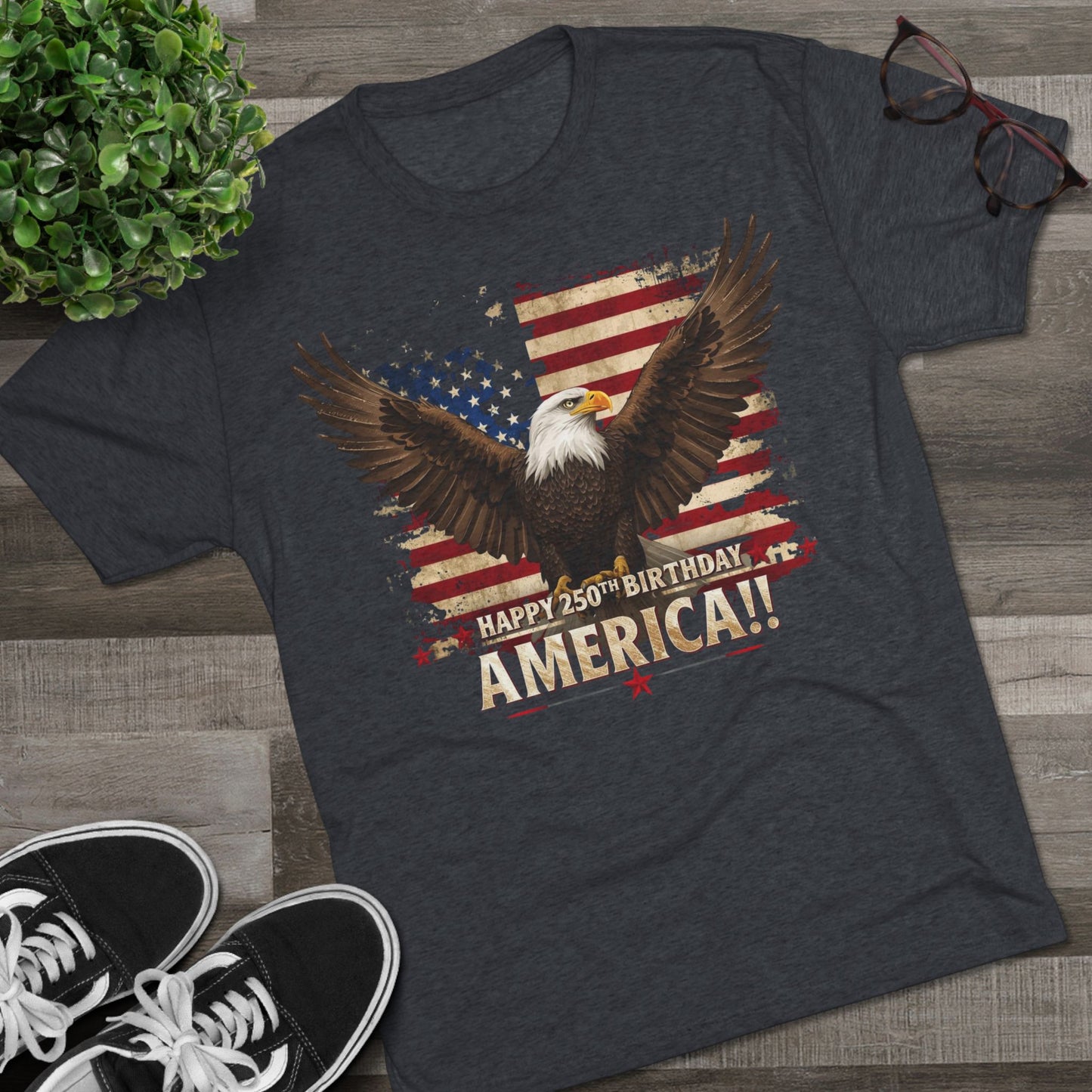 Happy 250th Birthday America T-Shirt | Patriotic Bald Eagle Flag Tri-Blend Tee | 1776–2026
