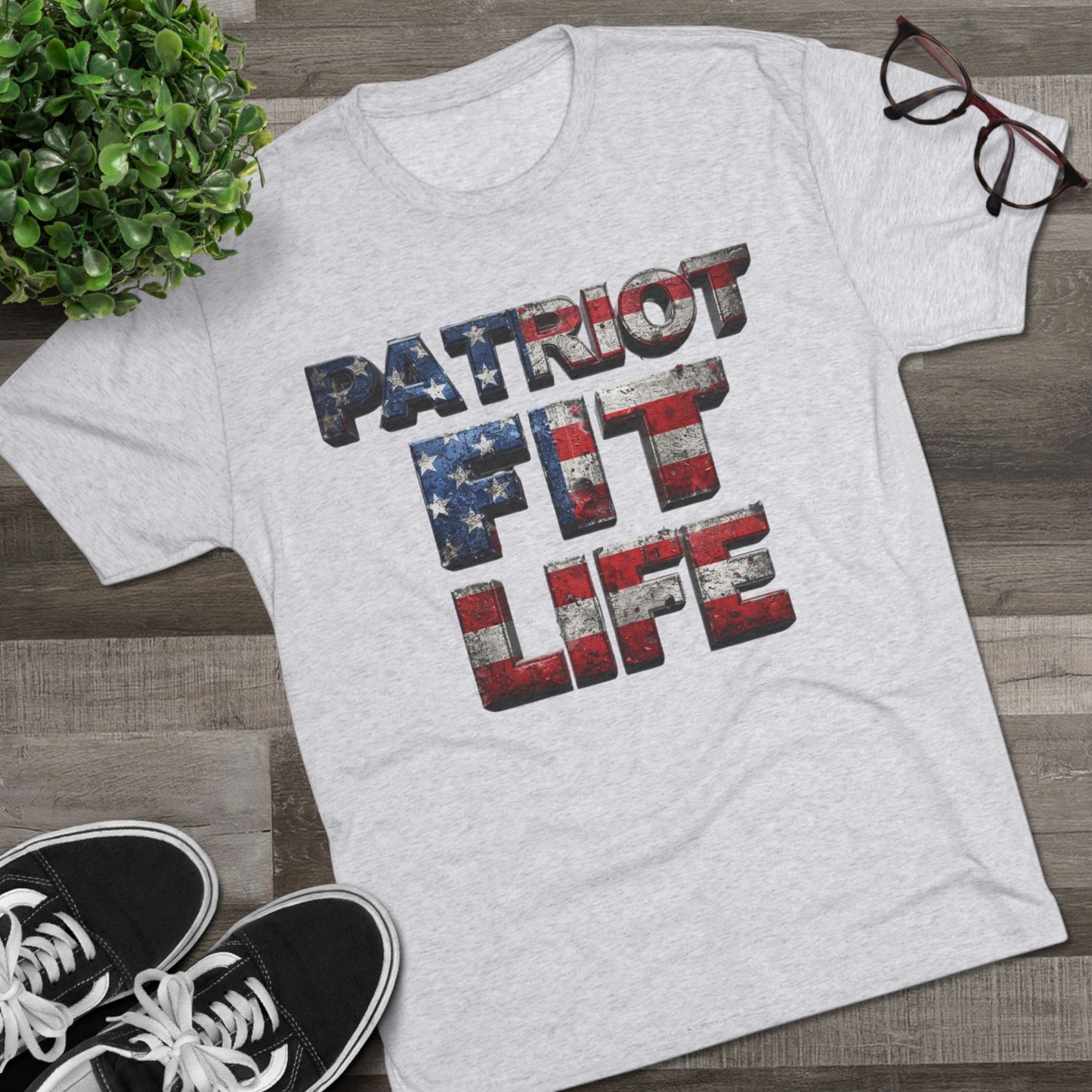 Patriot Fit Life Tri-Blend Tee - American Flag Graphic Fitness T-Shirt