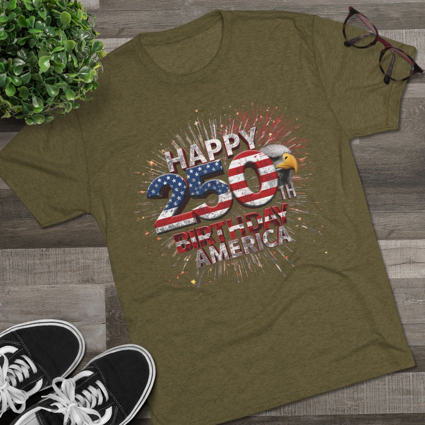 Happy 250th Birthday America Vintage T-Shirt | Patriotic Eagle 250 Tri-Blend Tee | 1776-2026