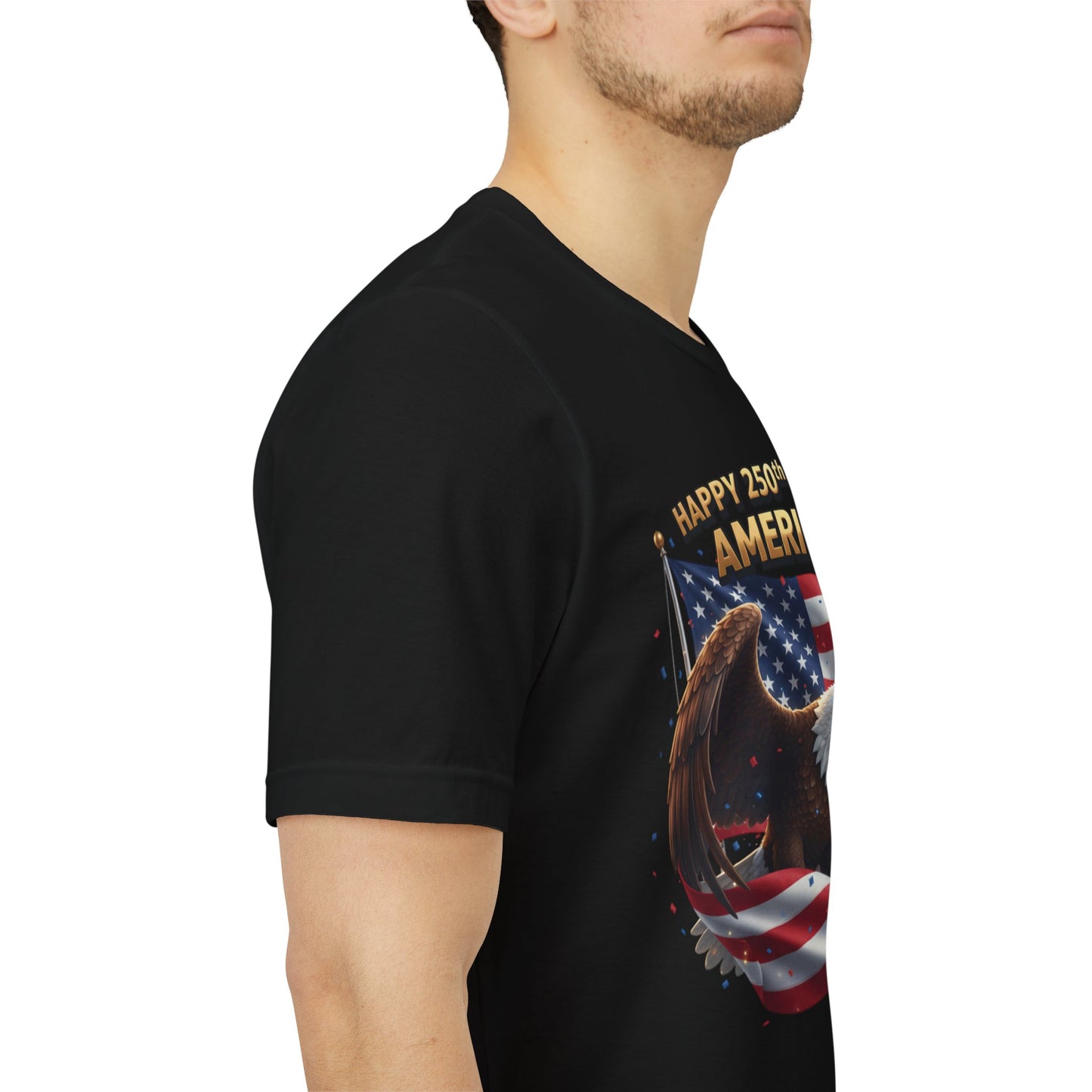 Happy 250th Birthday America Eagle T-Shirt  Patriotic Flag Tee