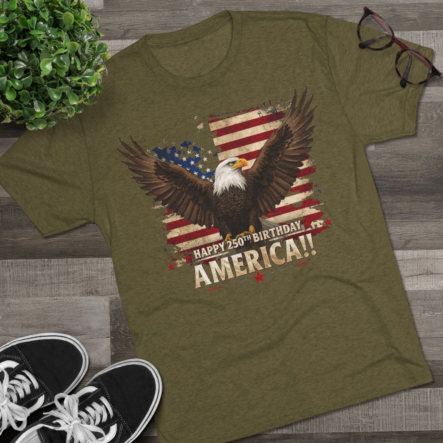 Happy 250th Birthday America T-Shirt | Patriotic Bald Eagle Flag Tri-Blend Tee | 1776–2026