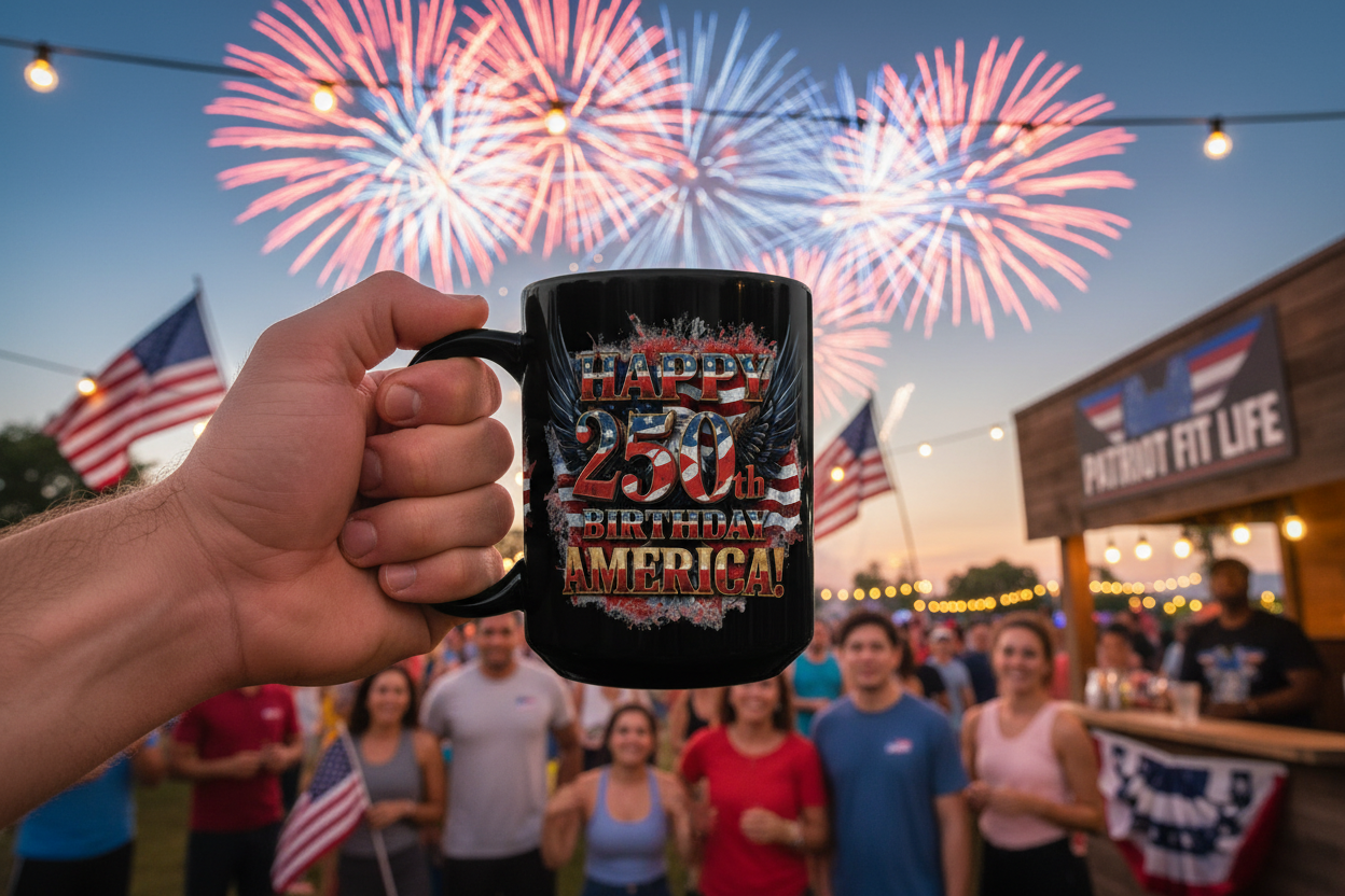 Happy 250th Birthday America Black Mug – Patriotic Anniversary Coffee Cup