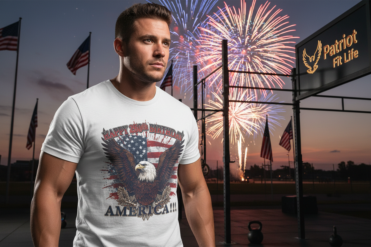 Happy 250th Birthday America T-Shirt | Eagle Flag Patriotic Tee