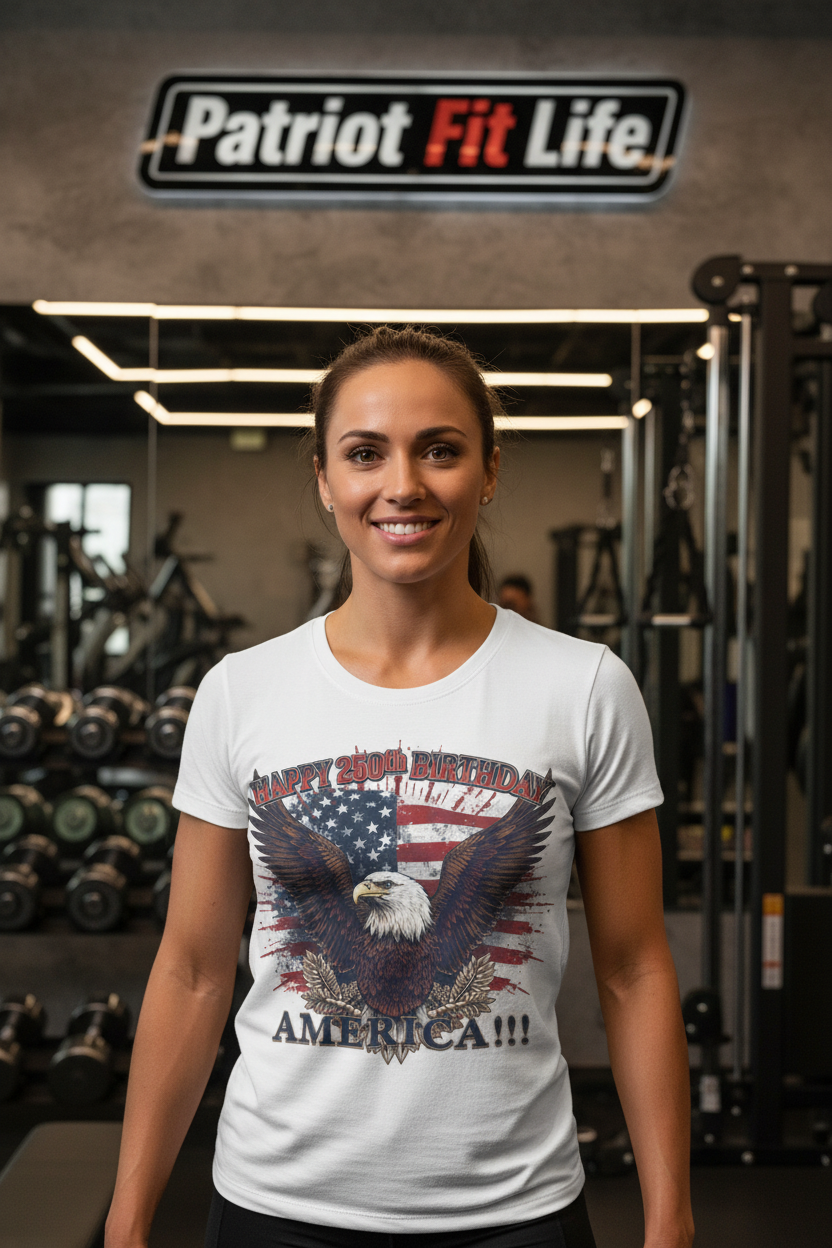 Happy 250th Birthday America T-Shirt | Eagle Flag Patriotic Tee