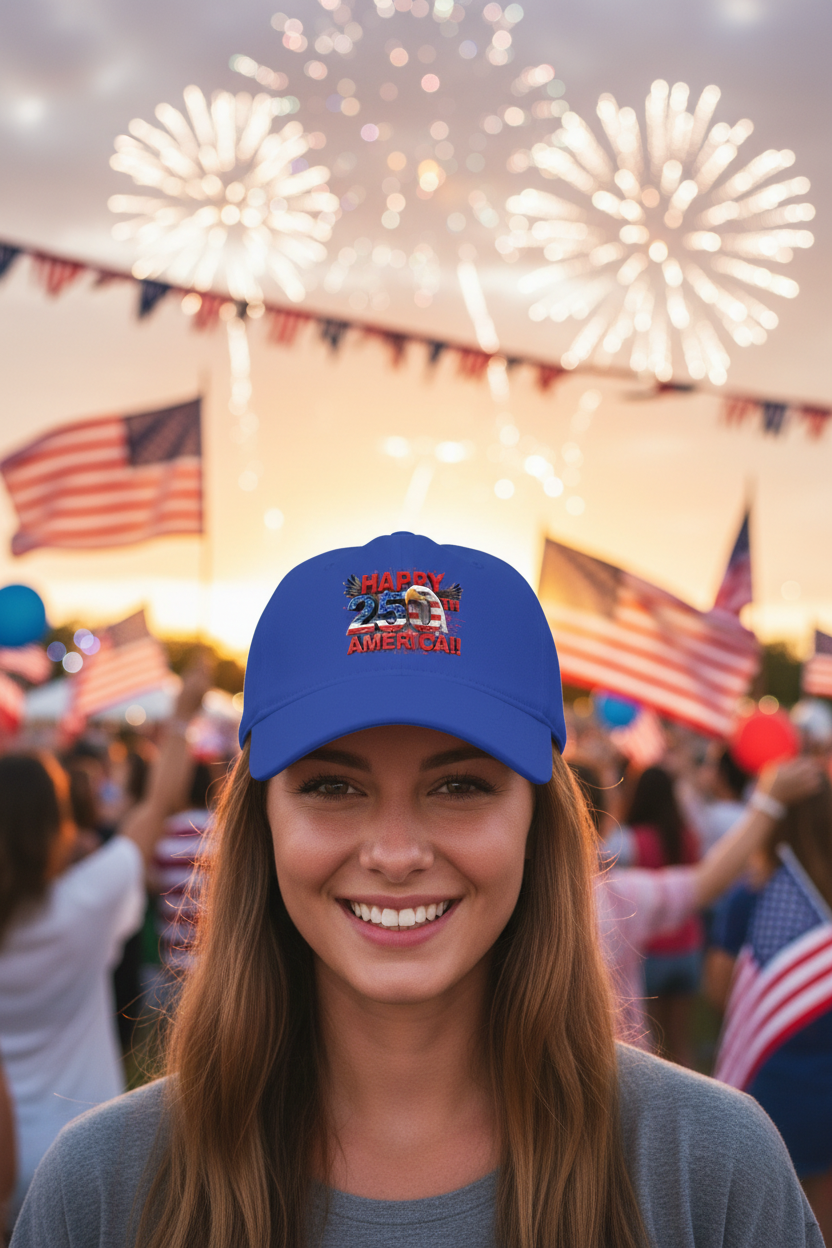 Happy 250th Birthday America Baseball Cap | Patriotic Eagle & Flag Low Profile Hat | 1776-2026 | 5 Colors