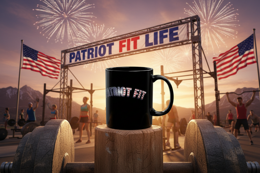 Patriot Fit - Black Mug — American Flag Text Coffee Cup (11oz, 15oz)
