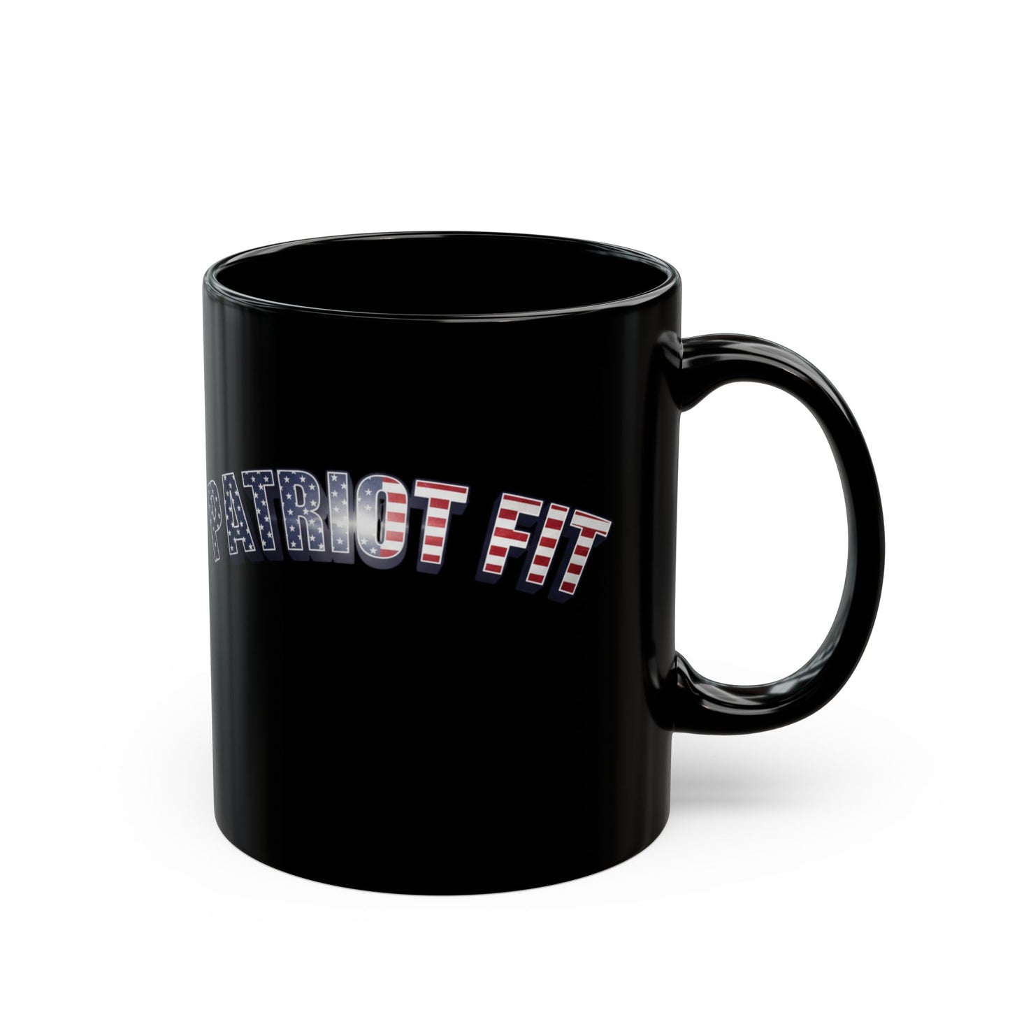 Patriot Fit - Black Mug — American Flag Text Coffee Cup (11oz, 15oz)
