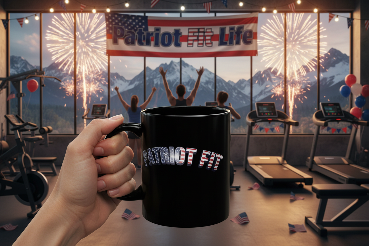 Patriot Fit - Black Mug — American Flag Text Coffee Cup (11oz, 15oz)