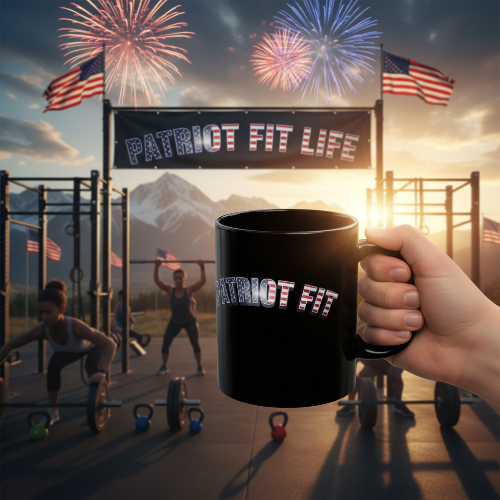 Patriot Fit - Black Mug — American Flag Text Coffee Cup (11oz, 15oz)