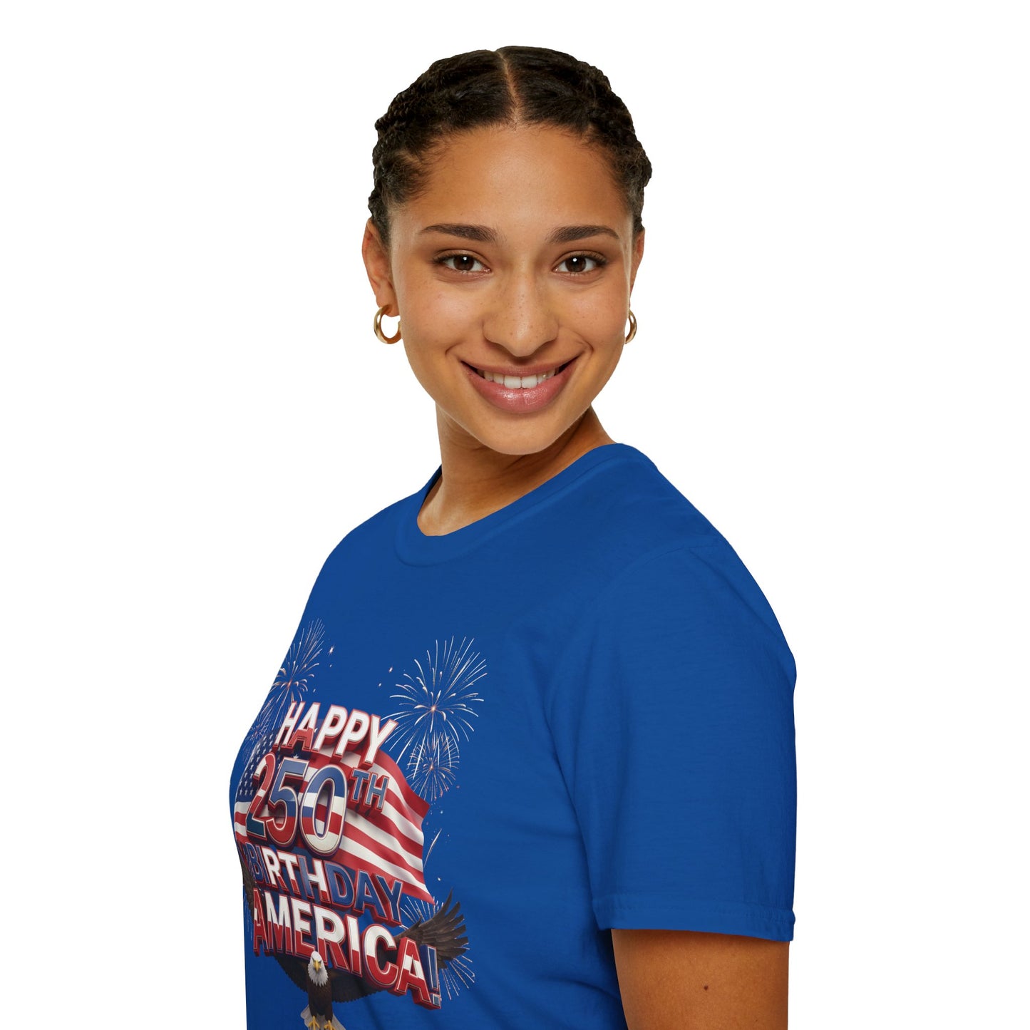 Happy 250th Birthday America T-Shirt - Patriotic Eagle Fireworks Tee