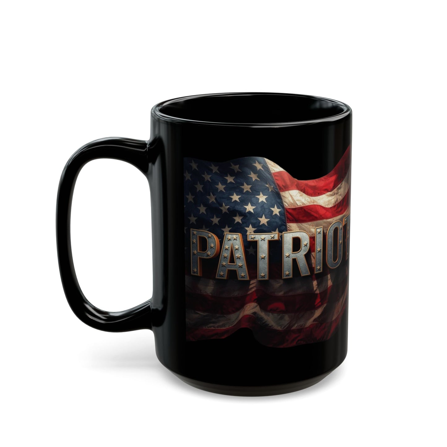 Patriot Mug - American Flag Black Ceramic Coffee Cup  11 oz & 15 oz