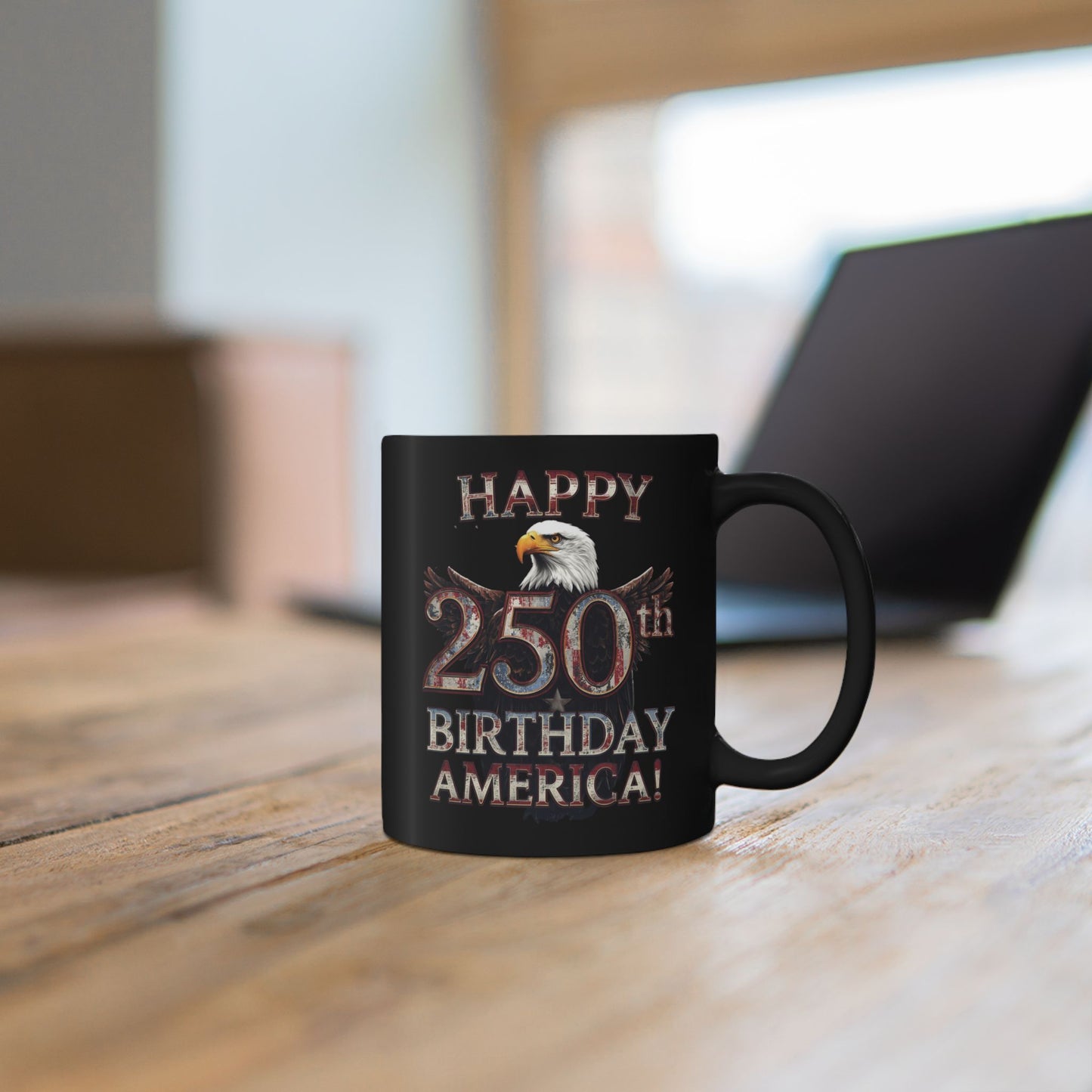 Happy 250th Birthday America Black Mug - Patriotic Eagle Coffee Cup | 11oz & 15oz