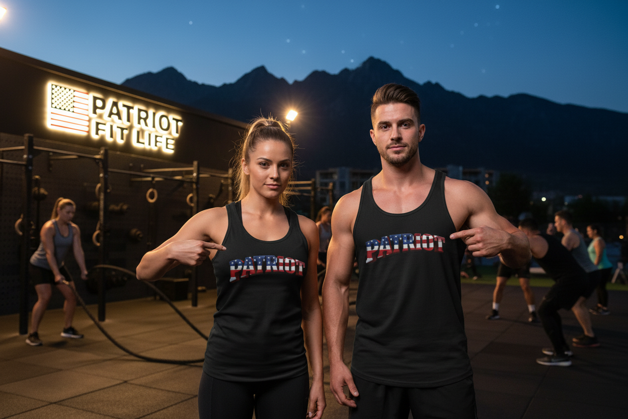 Patriot American Flag Tank Top - PATRIOT Chest Print Graphic Tee