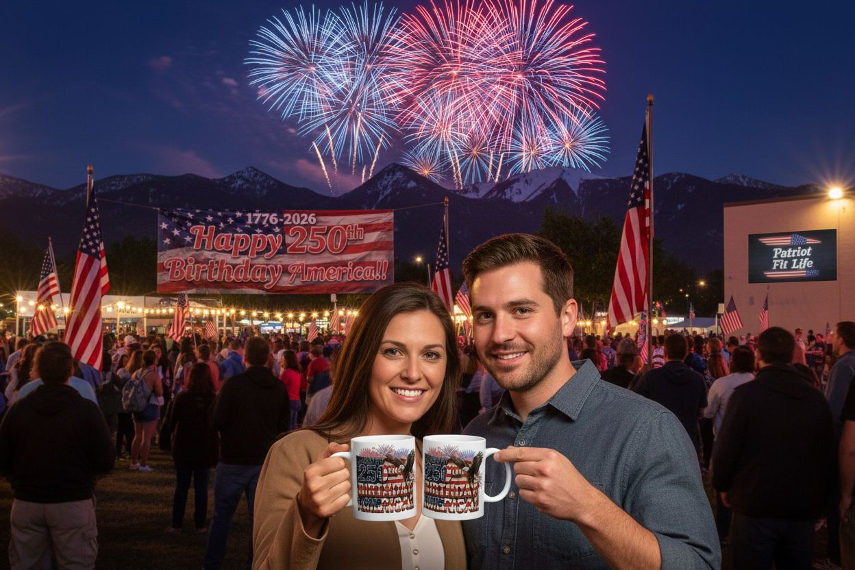 Happy 250th Birthday America!! Mug | Patriotic Eagle Flag & Fireworks Wrap-Around Ceramic Cup | 11oz & 15oz