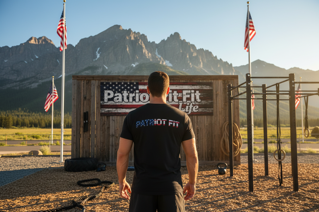 Patriot Fit T-Shirt — American Flag Text Athletic Tee