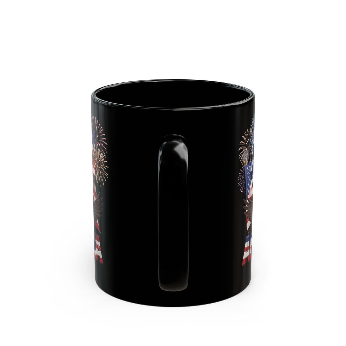 Happy 250th Birthday America Mug - Patriotic Eagle & Fireworks Black Ceramic  11 oz & 15 oz