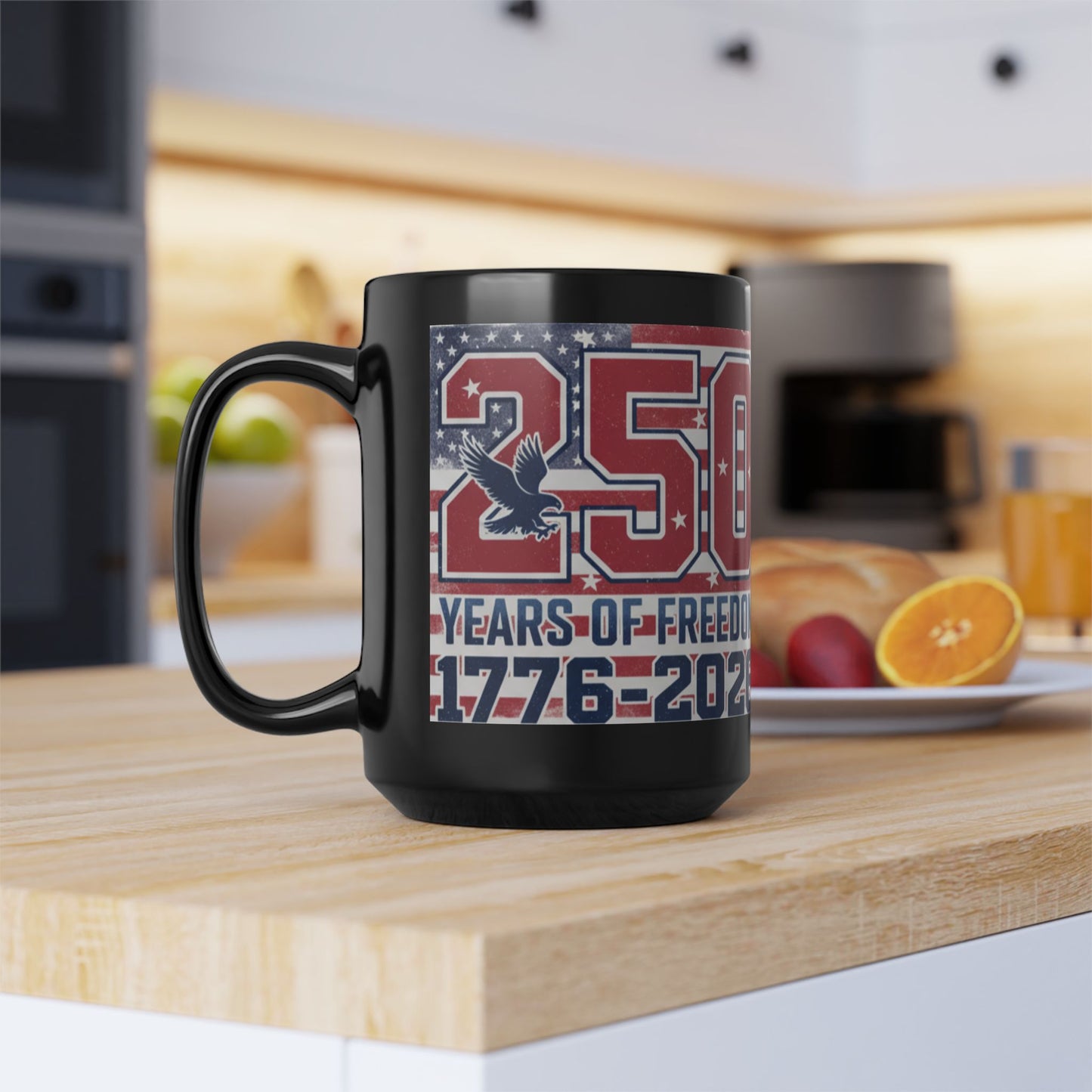 250 Years of Freedom 1776-2026 Black Mug | Patriotic Anniversary Coffee Cup