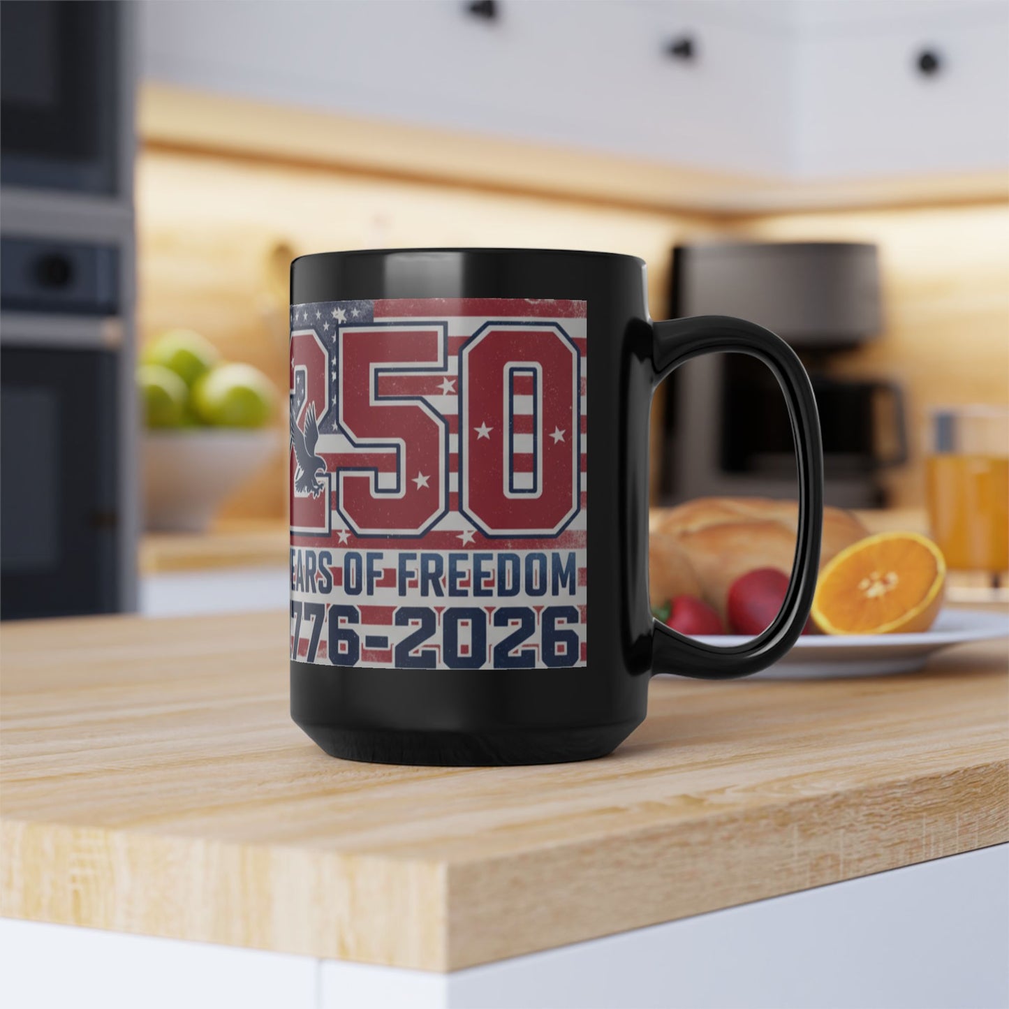 250 Years of Freedom 1776-2026 Black Mug | Patriotic Anniversary Coffee Cup